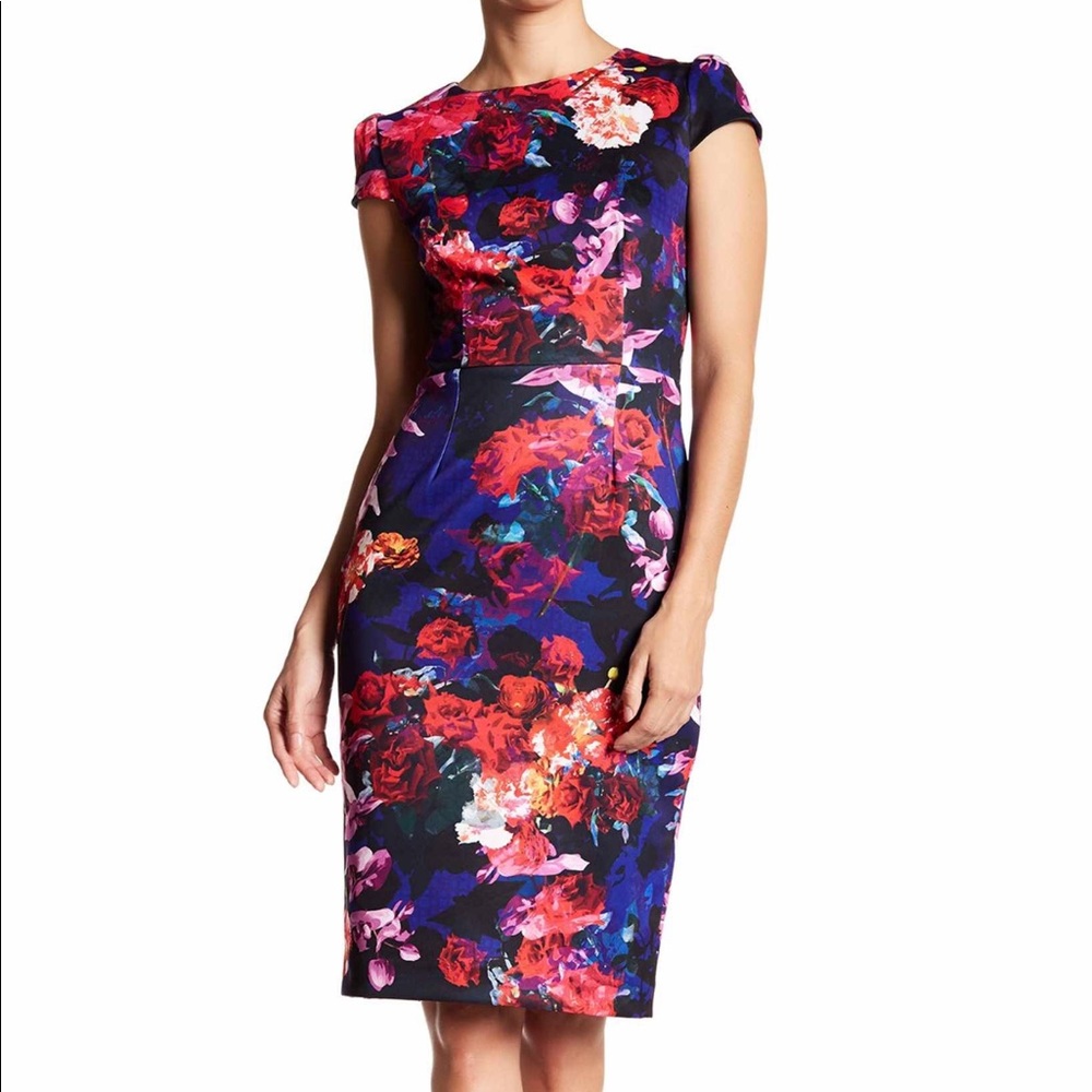 Betsey Johnson Floral Cap Sleeve Scuba  Dress